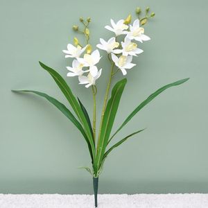 Dekorativa Blommor Kransar Real Touch Cymbidium Orchid Bouquet med falska löv Flores Artificiales Wedding Home Decor Fleur Artificielle