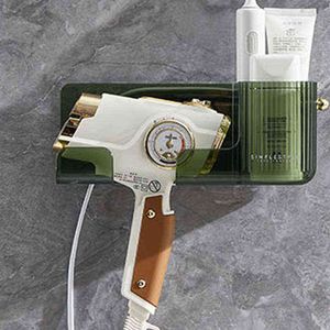 Luxury hårtorkhållare vägg hängande lager rack plastkam duschorganisator tandborste rakknivstativ flytande badrumshylla j220702