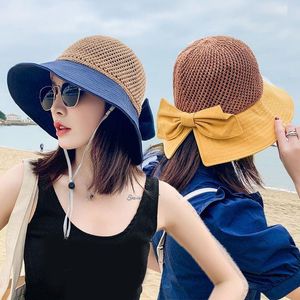 Berets Simple Floppy Girls Straw Hat Panama Foldable Wide Brim Sun Beach Women Summer UV Protect Travel Cap Lady Female