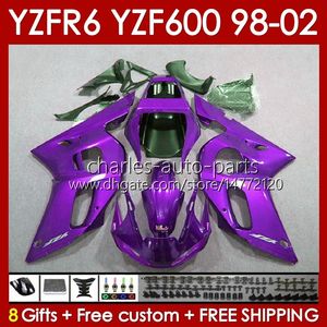 Zestaw Fairings dla Yamaha YZF 600 CC YZF-600 YZF R6 R 6 98-02 Body 145NO.152 YZF600 600CC Cowling YZF-R6 1998 1999 2000 2001 2002 YZFR6 98 99 00 01 02 OEM Bodywork Purple Metal Blk