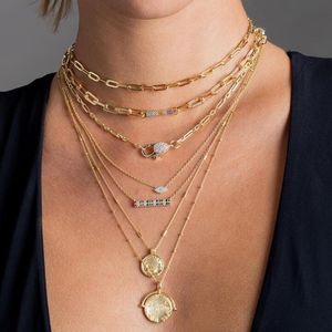 Pendanthalsband guldfyllda fyrkantiga länkkedja isad ut bling gnistrande CZ pastellbar charm 32 8 cm choker kvinnor modern modehalsband