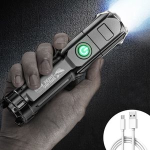 Starke Lichter, tragbare Taschenlampe, leistungsstarke USB-wiederaufladbare Zoom-Highlight-taktische Taschenlampe, Außenbeleuchtung, LED-Blitzlicht-Taschenlampe