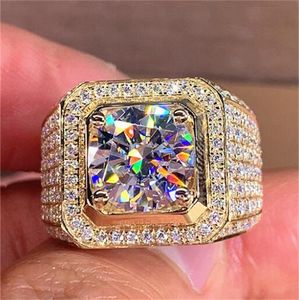 18k Gold Solitaire Man Ct Lab Diamond Brass Ring Luxury Zircon Jewelry Engagement Wedding Band Rings for Men Gift T2