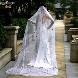 Véils de noiva V24 Cor rosa véu da noiva 3D Simulação Butterfly Casamento médio longo Veubridal macio