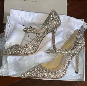 real picture - Perfect Wedding Dress Bridal Sandals Shoes Baily Mary Jane Pumps with Crystal Pearl Strap Lady High Heels Sexy Point Toe Famous Women's Pumps