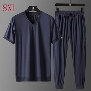 サマーメンズ衣類プラスサイズ8xl 7xl 6xl xxxxxl mens tシャツショーツスポーツスーツソリッドラージ2ピース服2206​​21