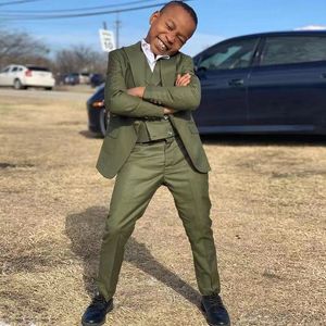 Olive Green 3 Piece Boys Suit Custom Made Slim Fit Kids Formal Wear Fashion Junior Wedding party Child Tuxedo