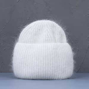 Autumn Winter Rabbit Hair Hat Warme Beanies S Casual Women Solid Adult Cashmere Sticked Beanie With Bright Wire 220817