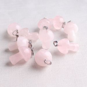 Natural Gem Stone Carved Mushroom charms pink Quartz Crystal Hand Pendants For DIY Jewelry Making Necklace