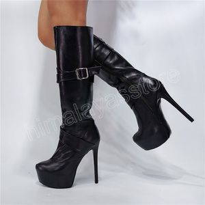 Black Zipper High Heel Plataforma Feminina Knee High Boots Trendy Sexy Luxury Alta qualidade Moda Sapatos femininos