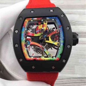 Szwajcarski ZF Fabryki zegarek zegarek data luksusowa męska marka Antyczne zegarki mechaniczne przezroczyste otwartą tarczę czerwoną wstążkę pasek płócien