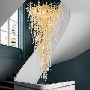 Moderne Luxus-Kristall-Kronleuchter, romantische Aluminium-Kronleuchter, Lichter, europäische große lange Halle, Salon, Restaurant, Zuhause, Hängelampe, Durchmesser 120 cm, Höhe 250 cm