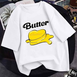 Erkek T-Shirt 2022 Kore Harajuku Tereyağı Baskı T-shirt Erkek Kadın Modal / Polyester Tees KPOP Kawaii Ullzang Grafik T Gömlek Giyim