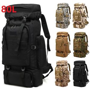 80l Esporte ao ar livre Mochila tática de grande capacidade Oxford Fabric Homens à prova d'água Camping Caminhando Bolsa de caça à viagem 220512