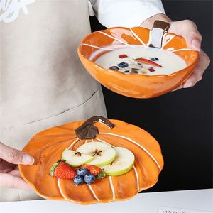 Pumpkin Design Ceramic Bowl Dessert Plate Round Backing Ramekin Bowl Dinner Dishes Breakfast Dinnerware Set Microwave Safe 220408