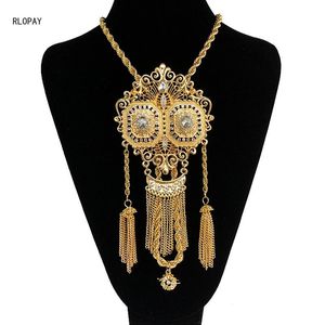 Pendant Necklaces Ethnic Wedding Jewelry Chain With Rhinestone Gold Tassels Necklace Algeria Morocco Traditional Bridal Long PendantsPendant