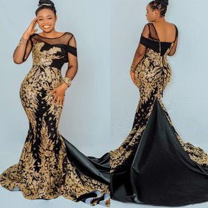 2022 Plus Size Arabic Aso Ebi Black Mermaid Luxurious Prom Dresses Lace Satin Evening Formal Party Second Reception Födelsemedelsklänningar Klänning ZJ6345