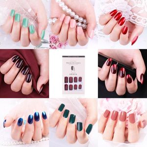 12pcs colorful Reusable Full Cover False Artificial Nail Tips for Decorated Design Short Press On Nails Art Fake Extension with