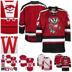 Maglia personalizzata Nikivip 5XL 6XL NCAA Wisconsin Badgers college Hockey Jersey Ricamo cucito Personalizza qualsiasi numero e nome Maglie