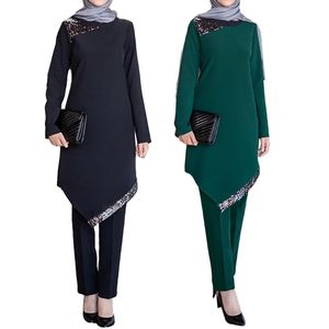 Abbigliamento etnico Elegante abito spaccato arabo musulmano Set Comodo top in due pezzi Pantaloni marocchino Medio Oriente Regalo per le donneEtnico