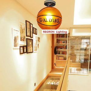 Pendant Lamps Bar Club Decoration Basketball Lamp Brown Ceiling Modern Hanging Fixtures Children Room Kid's Porch LightPendant