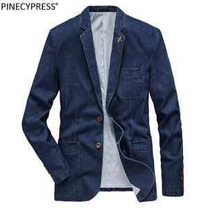 Homens de algodão denim terno jaqueta único breasted bolsos azul casual rua primavera outono masculino outwear magro homem cowboy blazer 220801