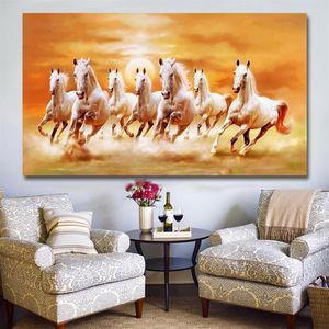 Moderna sju springande hästar duk målar väggkonst affisch och skriver ut bildens heminredning för vardagsrum nr ram260U