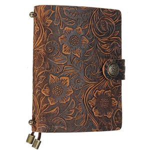 Notepads Retro Cove Patterns Notebook Genuine Leather Journal Vintage Diário portátil Mini-Notebooks de folhas soltas Presente para Office Workernotepa