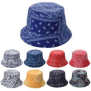 Baskar med dubbelsidig slitage hink hatt paisley tryck reversibel solfiskare strand mössor för män kvinnor sommar utomhus tillbehör