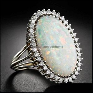 Band Rings Jewelry 925 Sier Ring Oval Shape Opal Zircon Gemstone For Women Wedding Party Gift Wholesale Size Drop Delivery 2021 Lyi0R