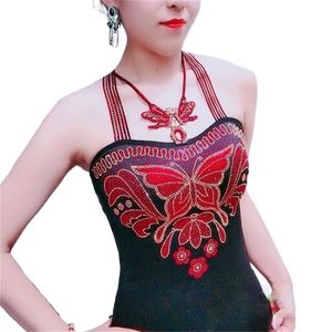Fashion Women's padded Gemstones Camisole Femme Lady Shiny Bling Camis Women Rhainstones Butterfly Tanks Tops 220316