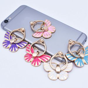 Metal color butterfly Cell Phone Mounts Holders Ring Buckle Lazy Bracket Universal degree rotating Desktop Stand