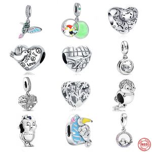 925 Sterling Silber Baumel-Charm, Liebes-Herz-Charms, kleiner Vogel-Serie, Anhänger, Perlen, passend für Pandora-Charm-Armbänder, DIY-Schmuckzubehör