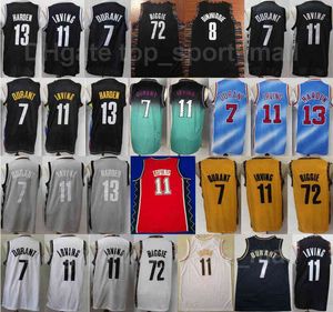 Jerving de basquete masculino Irving camisa 11 Kevin Durant 7 James Harden 13 Biggie 72 Spencer Dinwiddie 8 Black Blue White City Ganhou Color