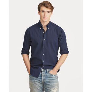 Męskie koszule Długie rękaw Top Designer Treeved Solid Shirt USA marka Rl Polos Fashion Oxford Social Arvival Haftery wiele kolorów