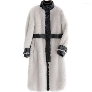 Women's Wool & Blends 2022 Fault Code Fashionable Sheep Shearing Leather And Fur Long A Stand Lead Haining Overcoat Bery22