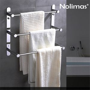 Three Layers Modern Towel Bar Brief SUS 304 Stainless Steel Polished Surface Bathroom Towel Rack Wall Mounted Towel Shelf Holder 200923