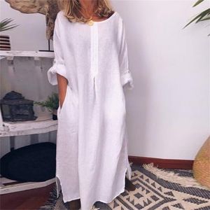 Verão Casual Feminino Cor Sólida Maxi Algodão Camisa Longa Vestido Kaftan Vestidos Soltos Moda Roupas Femininas 220613