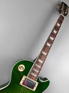 Elektro gitar, açık yeşil kaplan deseni, maun gövdesi, gül ağacı klavye, stokta