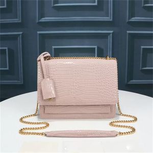Kvinnor ljusrosa alligator design mode väskor handväskor axelväska kvinnor plånbok lyxdesigner topp äkta läder och legering plånböcker