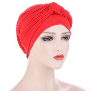 2022 Spring New Muslim Hair Loss Stretch Turban Caps Solid Color Braid Head Scarf Beanie Bonnet Party Accessories