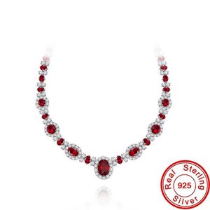Chains Vintage Ruby Diamond Necklace 100% Real 925 Sterling Silver Party Wedding Pendant For Women Bridal Engagement JewelryChains