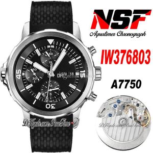 NSF Aquatimer IW3768 ETA A7750 Automatic Chronograph Mens Watch 44mm Stålväska Svart Vit Dial Stick Markörer Gummi Strap Super Edition Puretime C3