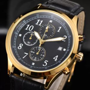 Män lyxiga klockor klockor Quarz Chronograph Movement Rubber Sports Montre de Luxe Master Watches Leather Wristwatches