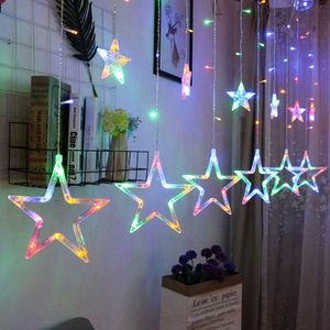 110220V EUUS LED Christmas Star och Moon Garland Curtain Lights Wedding String Fairy Lights For Holiday Wedding Decoration 201203