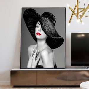 Decoración de pared Sexy labios rojos mujer retrato arte Mural Cuadros carteles e impresiones lienzo arte escandinavo pared arte imagen para sala de estar dormitorio