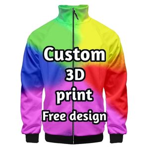 남성 3D 프린트 고 칼라 지퍼 재킷 사용자 정의 대형 패션 아웃웨어 승화 지퍼 스트리트웨어 드롭 도매 220708