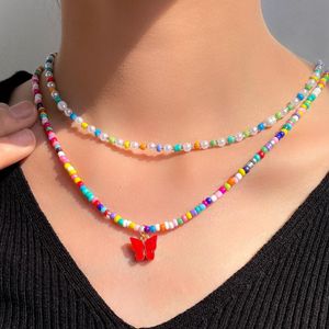 Pendant Necklaces Andy Color Beaded Necklace Colorful Butterfly Handmade Acrylic Glass Bead Strand Women Vacation Party JewelryPendant