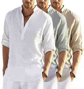 Blusa casual masculina de algodão camisa de linho solta tops manga longa camiseta primavera outono moda bonito t s 220714