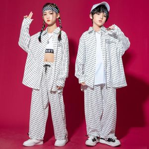 Kläder sätter pojkar fjäderrandig överdimensionerad skjorta topp långärmad lös streetwear baggy byxor för tjej tonåring pojke hip hop costumeclothing